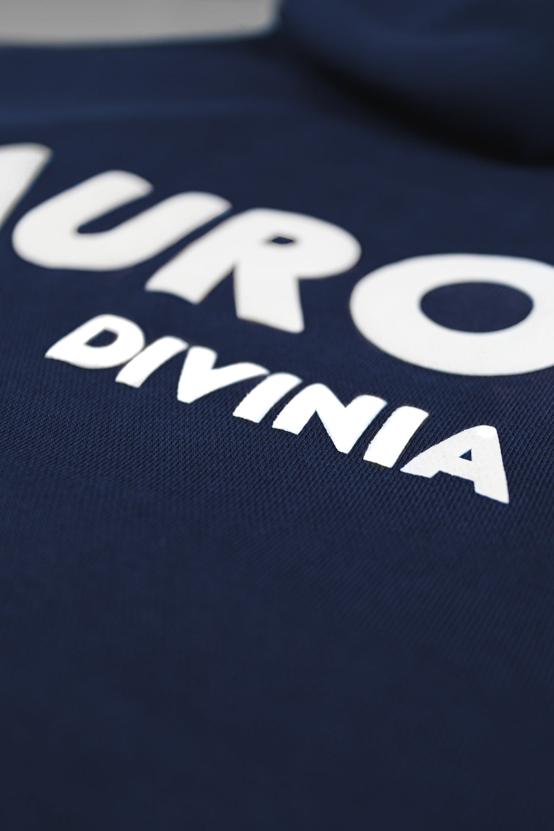 Aurora Divinia logo on a dark blue pull over hoodie