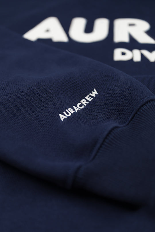 AURACREW Emroided on the ACT 2 Navy Blue Hoodie Sleeve